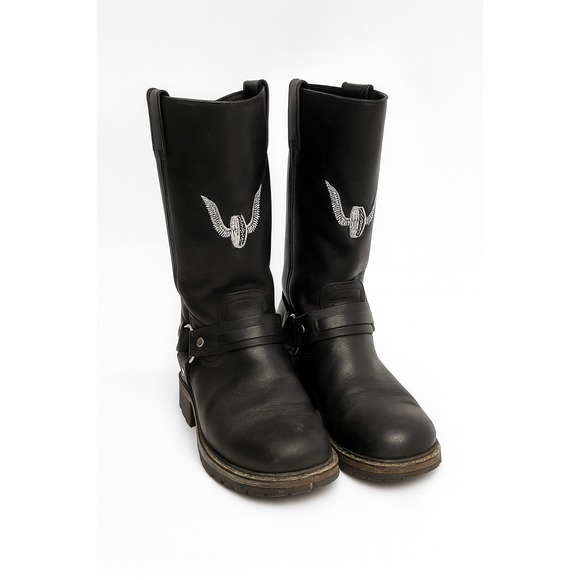 HARLEY-DAVIDSON Men's Leather Motorcycle Boots Black Eagle Harness Riding 8.5 - Picture 1 of 7